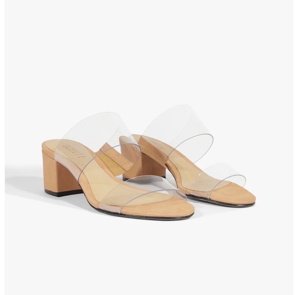 Schutz Victorie Vinyl Block Heels Slide Sandals - Picture 2 of 16